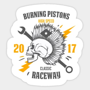 burning pistons skull classic raceway Sticker